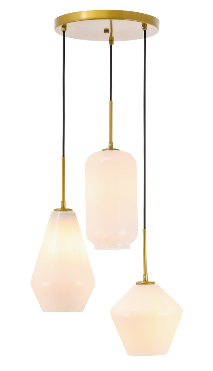 3 Light Brass And Frosted White Glass Pendant by Living District