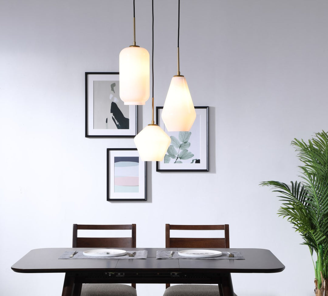 3 Light Brass And Frosted White Glass Pendant