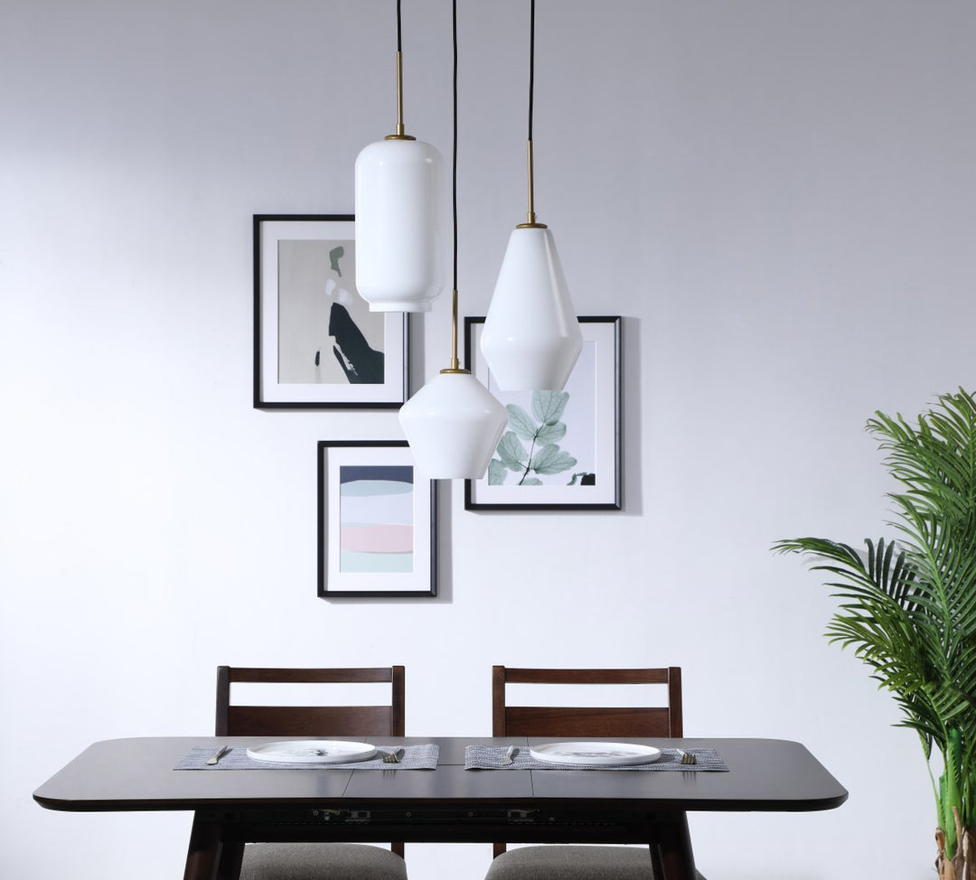 3 Light Brass And Frosted White Glass Pendant