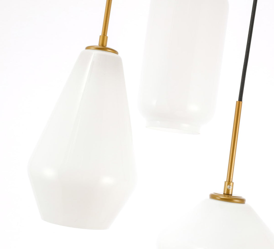 3 Light Brass And Frosted White Glass Pendant