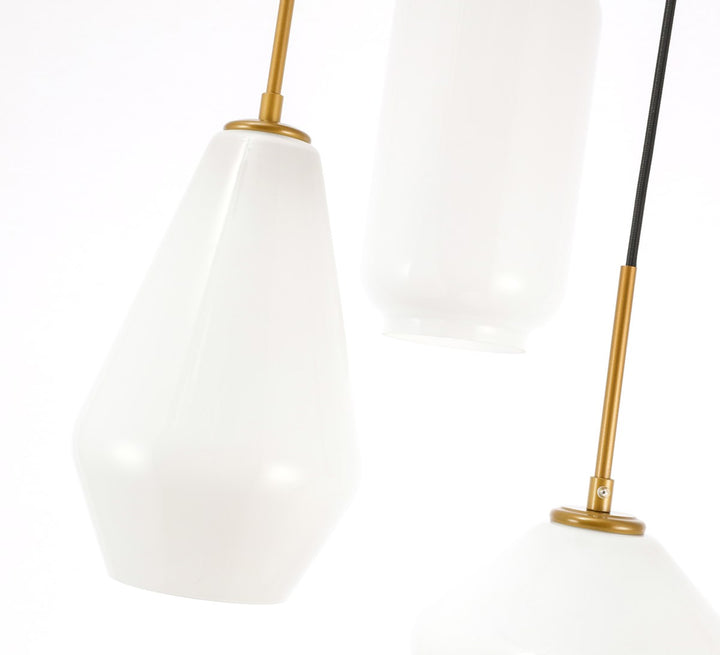 3 Light Brass And Frosted White Glass Pendant