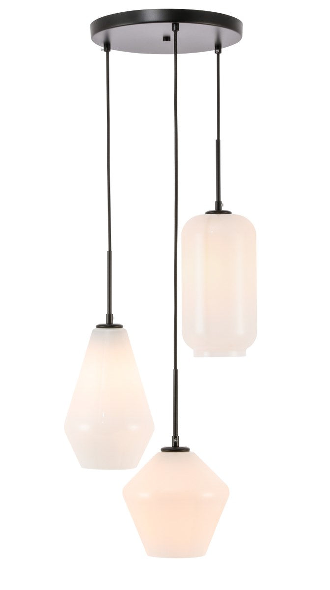 3 Light Black And Frosted White Glass Pendant by Living District