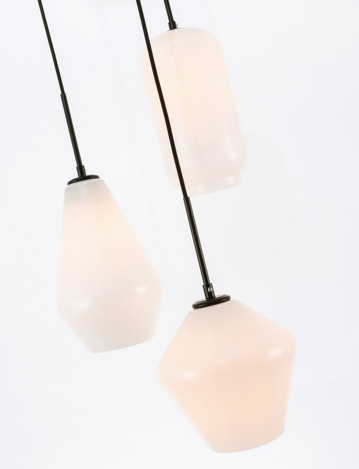 3 Light Black And Frosted White Glass Pendant