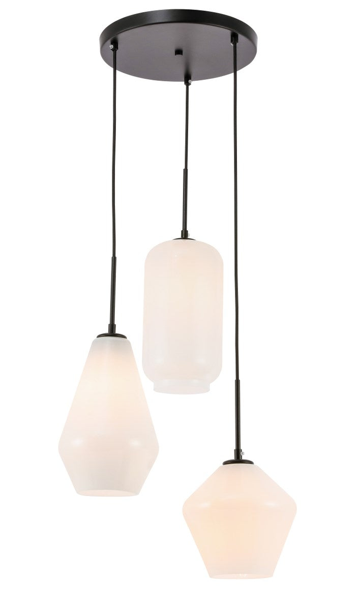 3 Light Black And Frosted White Glass Pendant