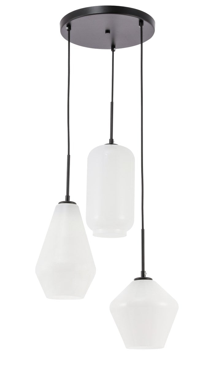 3 Light Black And Frosted White Glass Pendant