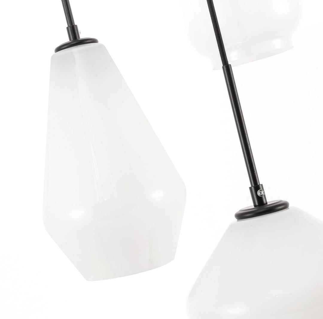 3 Light Black And Frosted White Glass Pendant
