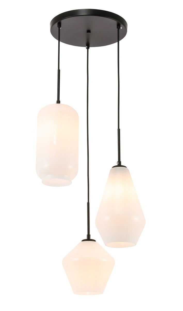 3 Light Black And Frosted White Glass Pendant