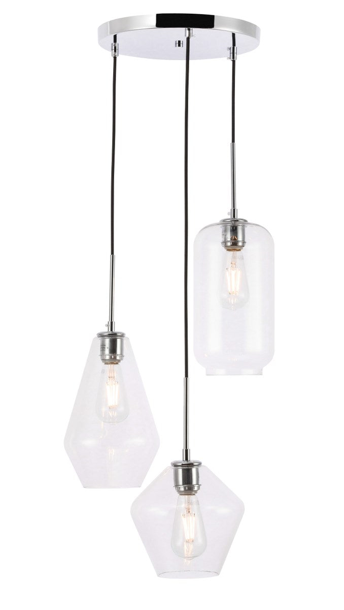 3 Light Chrome And Clear Glass Pendant by Living District