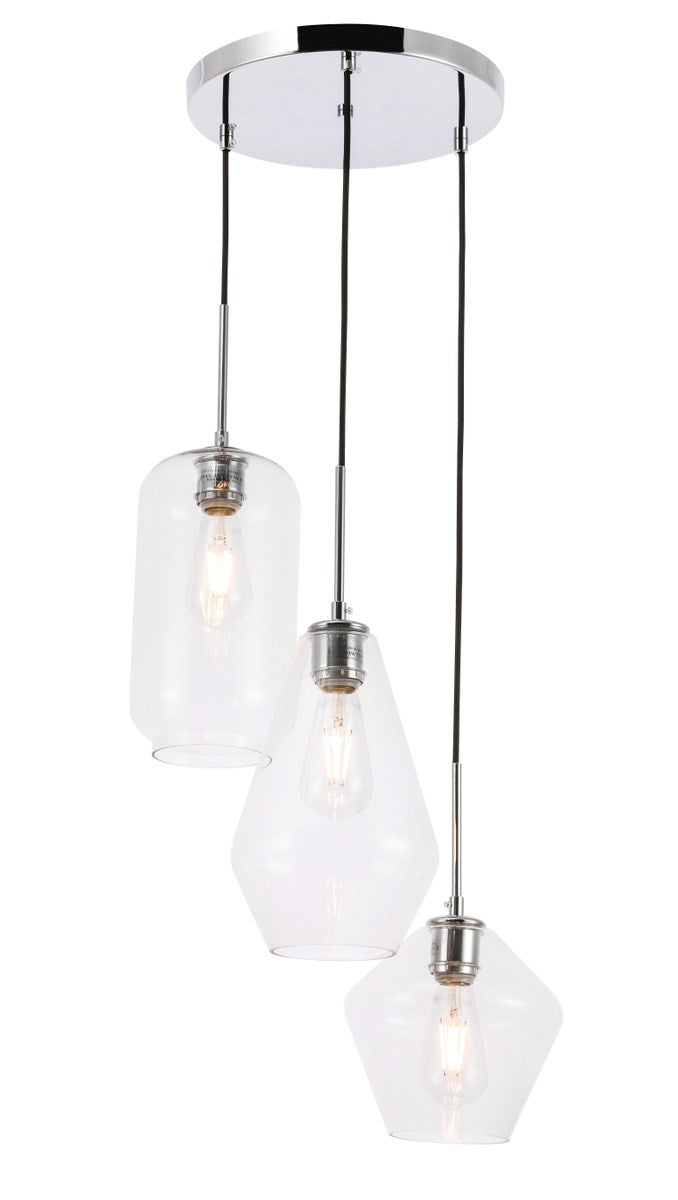 3 Light Chrome And Clear Glass Pendant