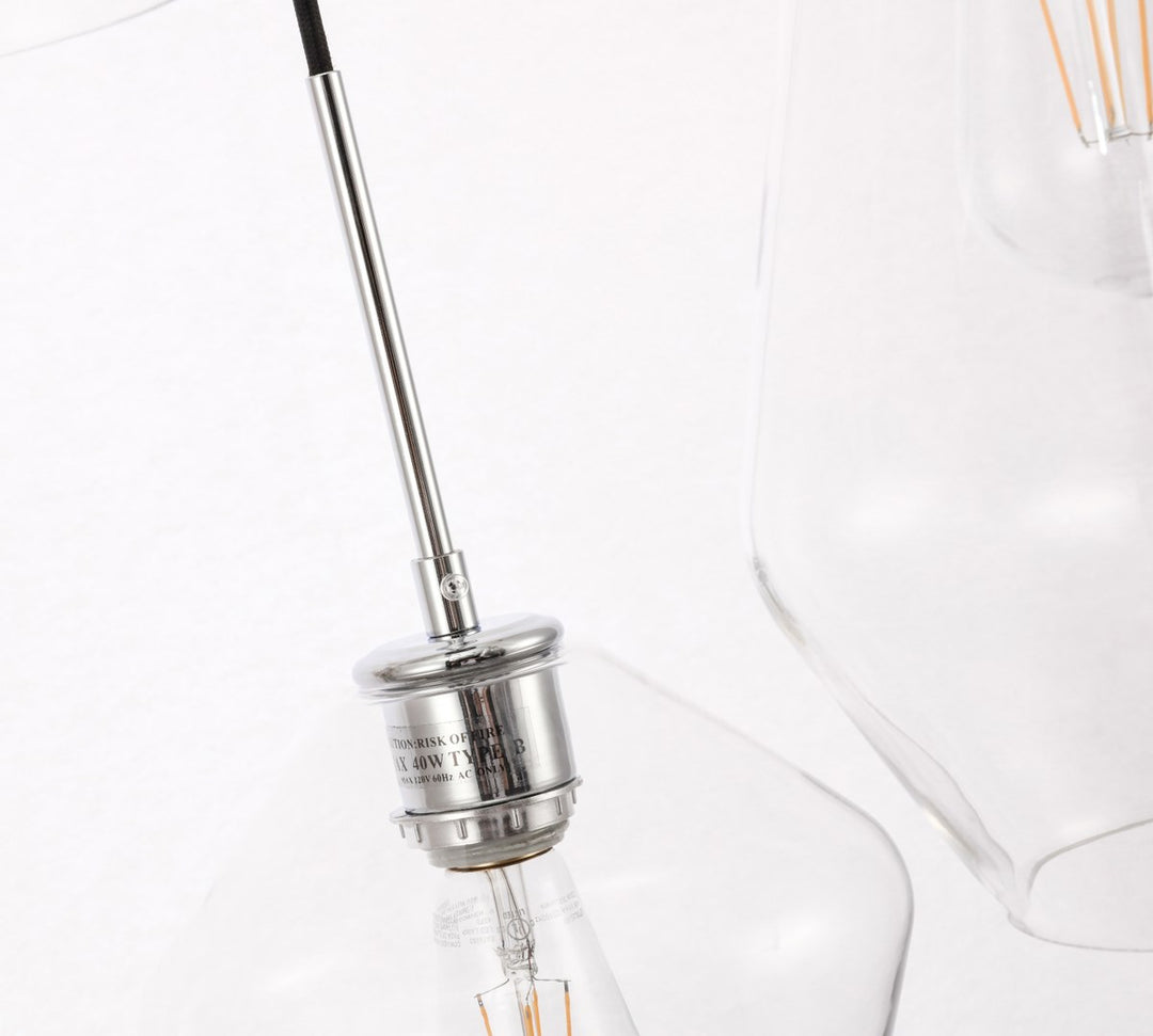 3 Light Chrome And Clear Glass Pendant