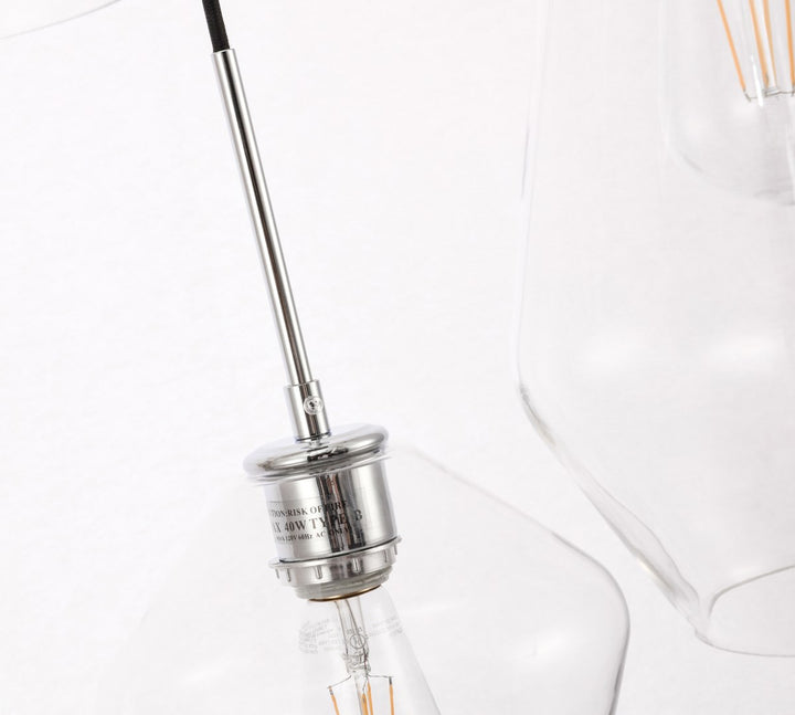 3 Light Chrome And Clear Glass Pendant