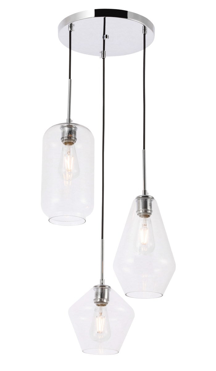 3 Light Chrome And Clear Glass Pendant