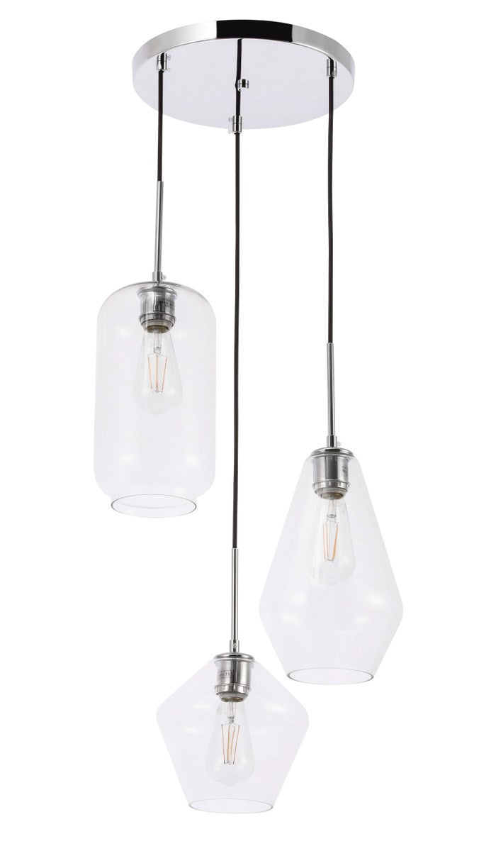 3 Light Chrome And Clear Glass Pendant