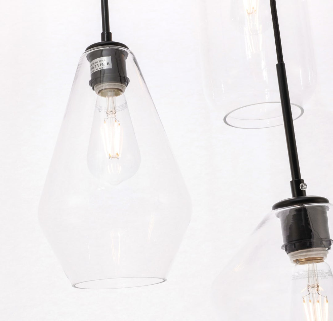 3 Light Black And Clear Glass Pendant
