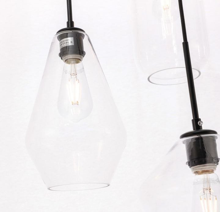 3 Light Black And Clear Glass Pendant