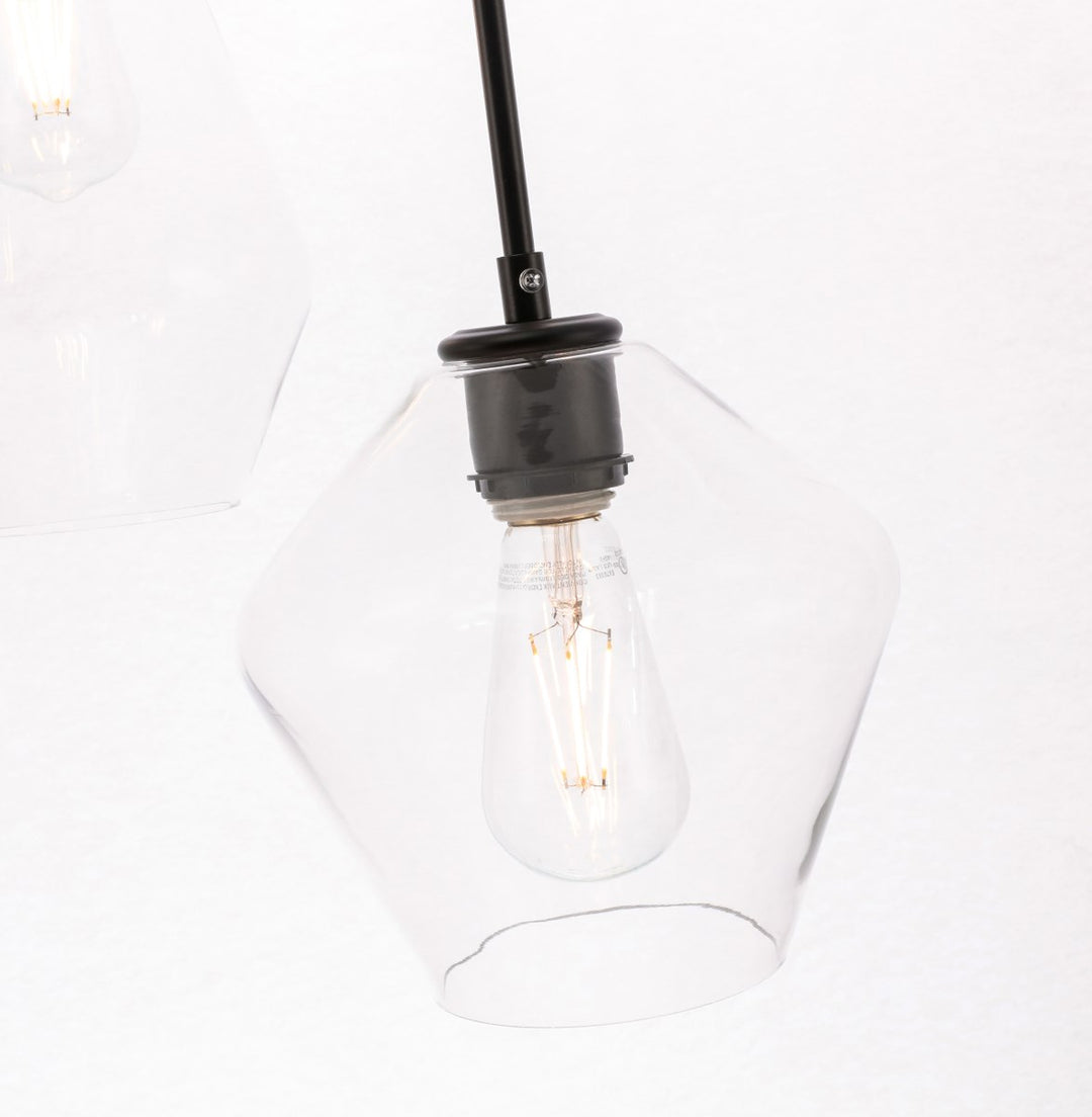 3 Light Black And Clear Glass Pendant