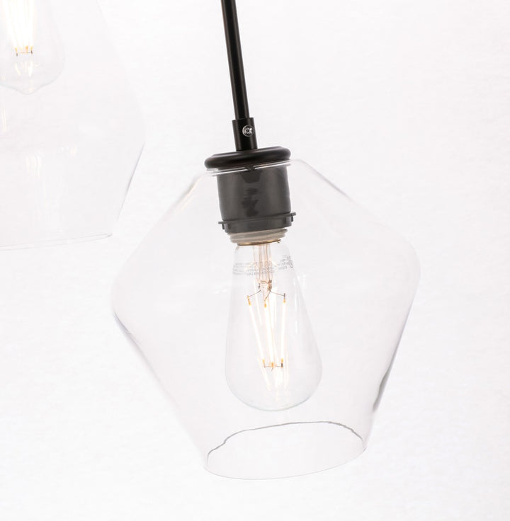3 Light Black And Clear Glass Pendant