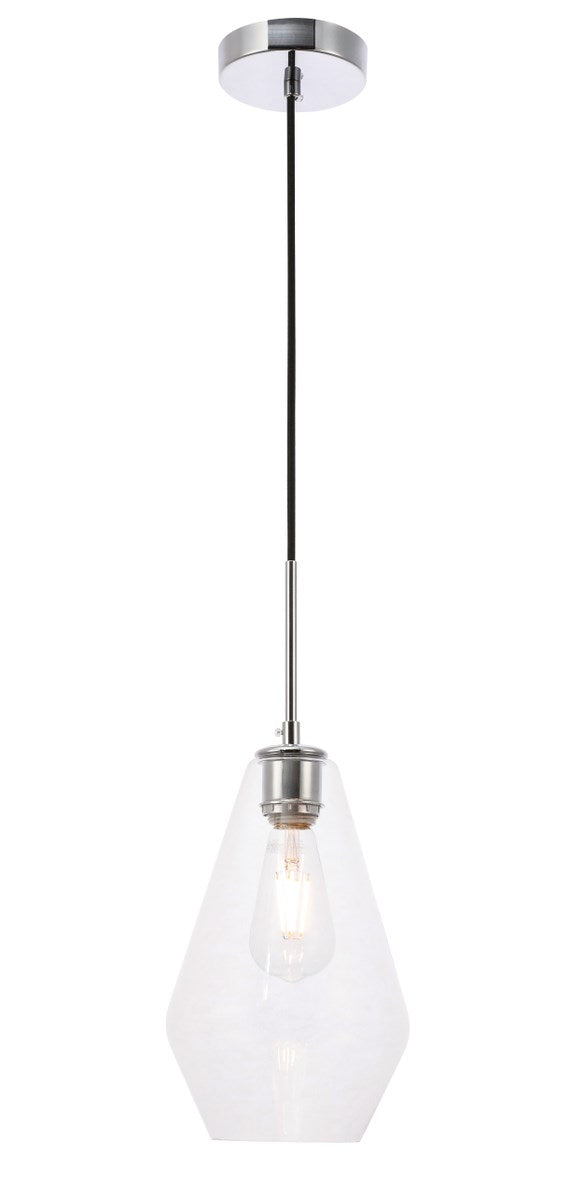 1 Light Chrome And Clear Glass Pendant by Living District