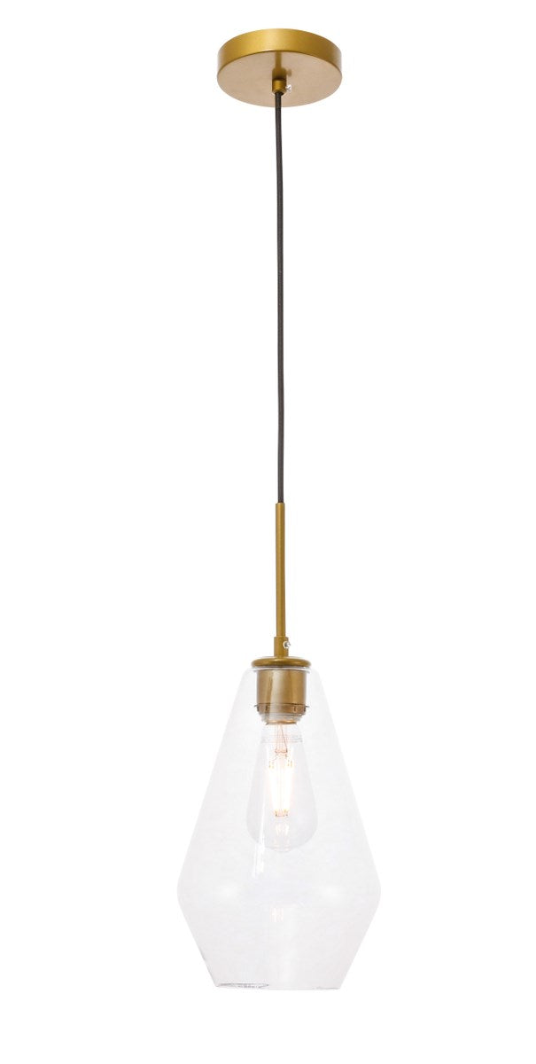 1 Light Brass And Clear Glass Pendant by Living District