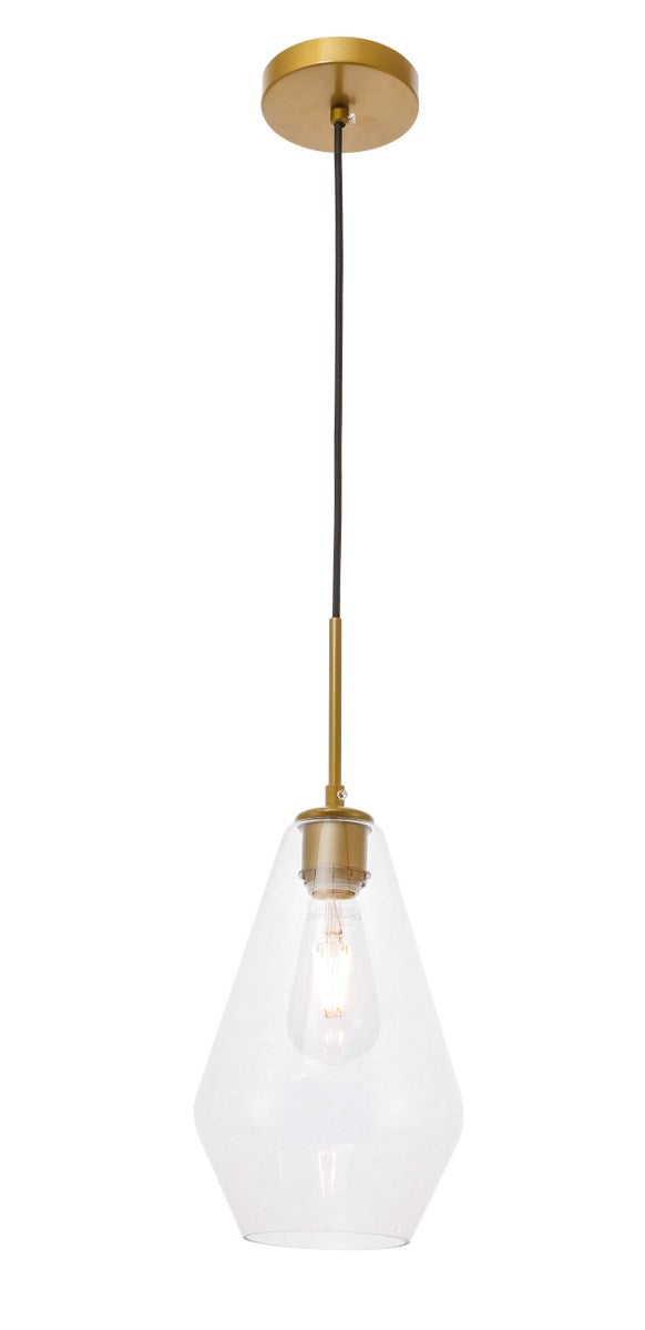 1 Light Brass And Clear Glass Pendant