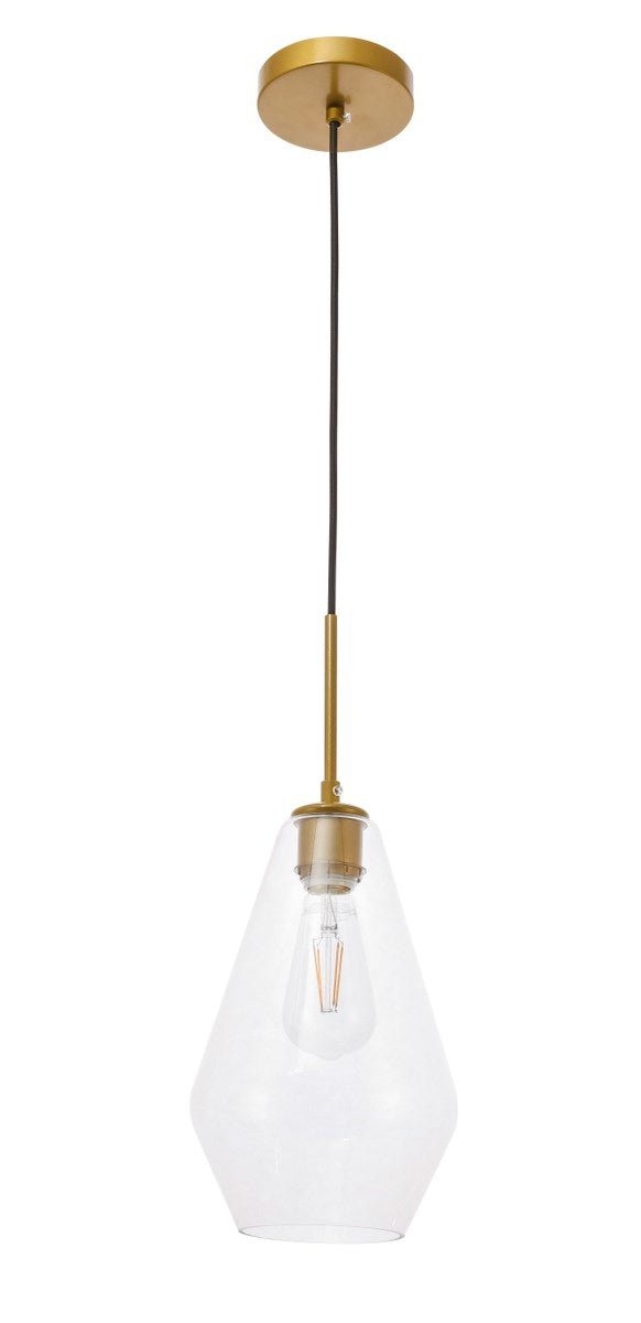1 Light Brass And Clear Glass Pendant