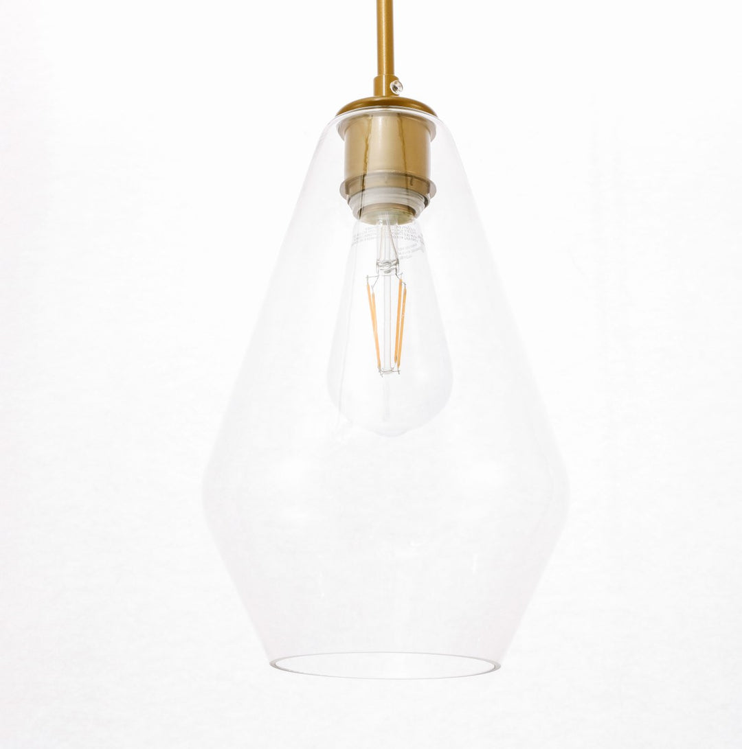 1 Light Brass And Clear Glass Pendant