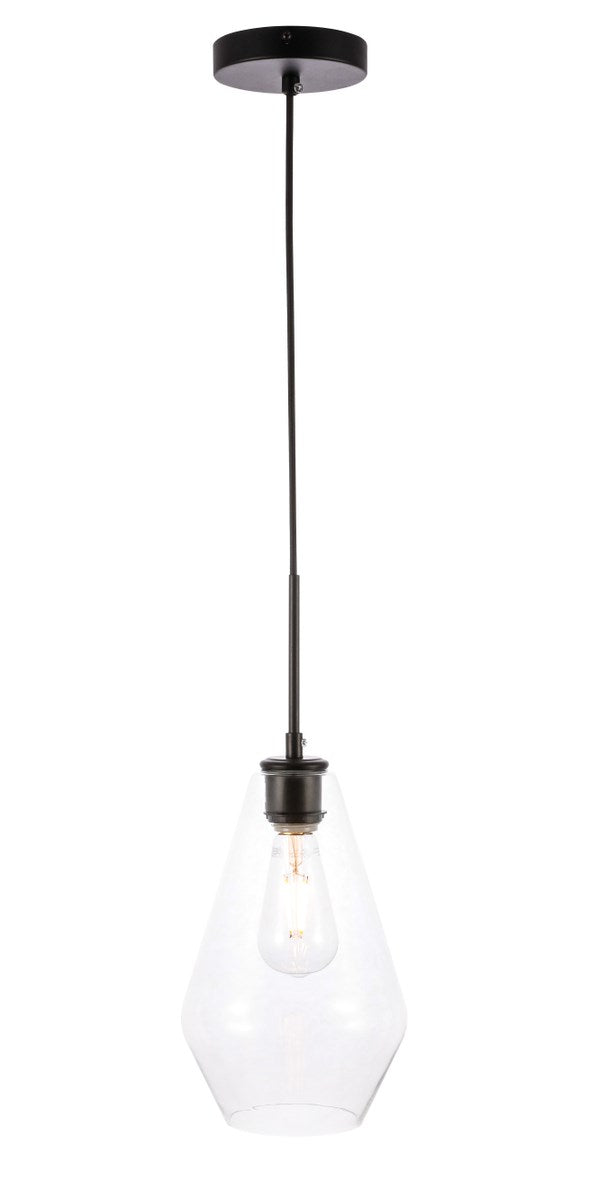 1 Light Black And Clear Glass Pendant by Living District