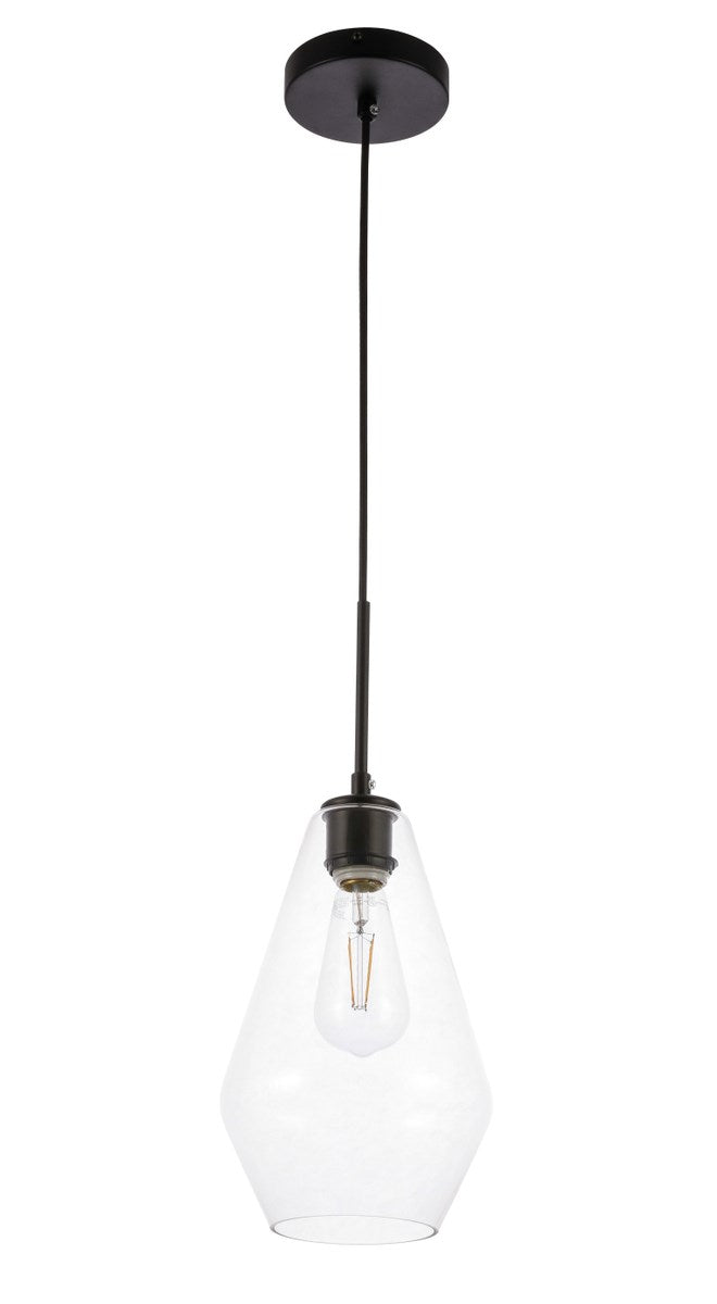 1 Light Black And Clear Glass Pendant