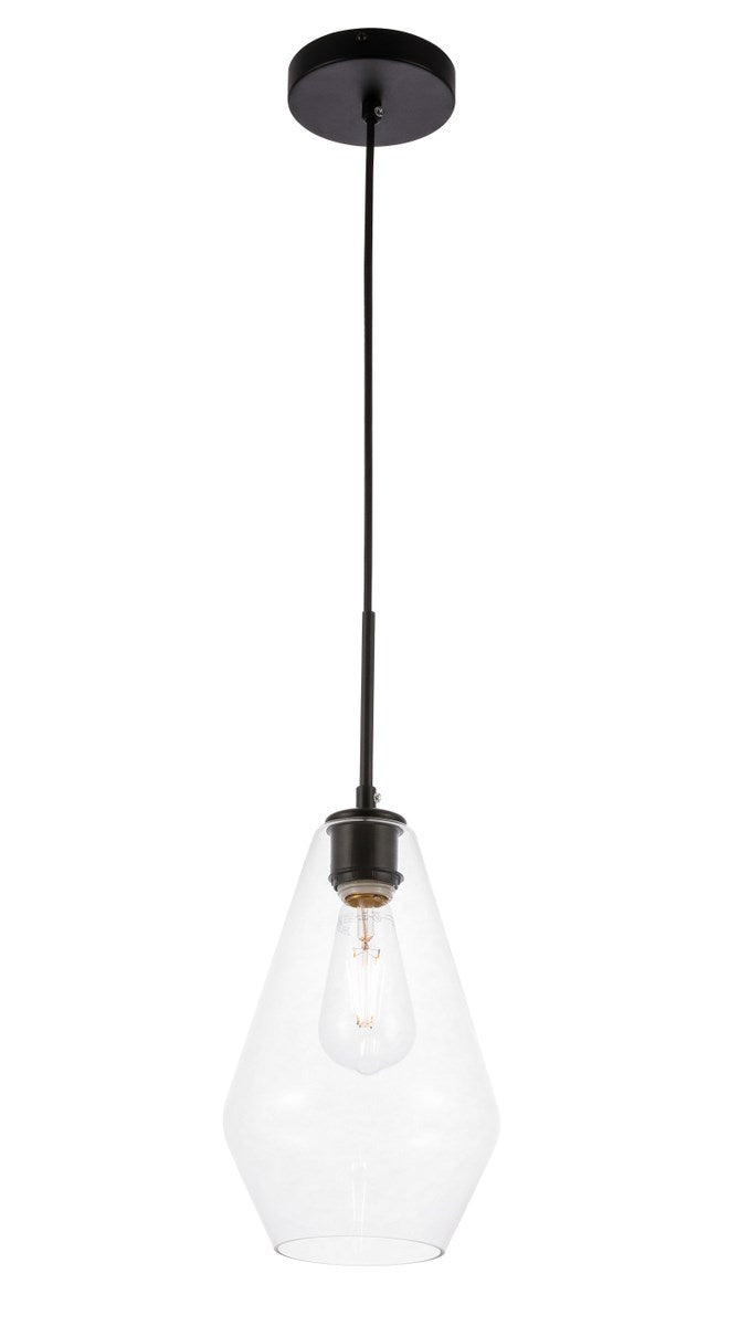 1 Light Black And Clear Glass Pendant