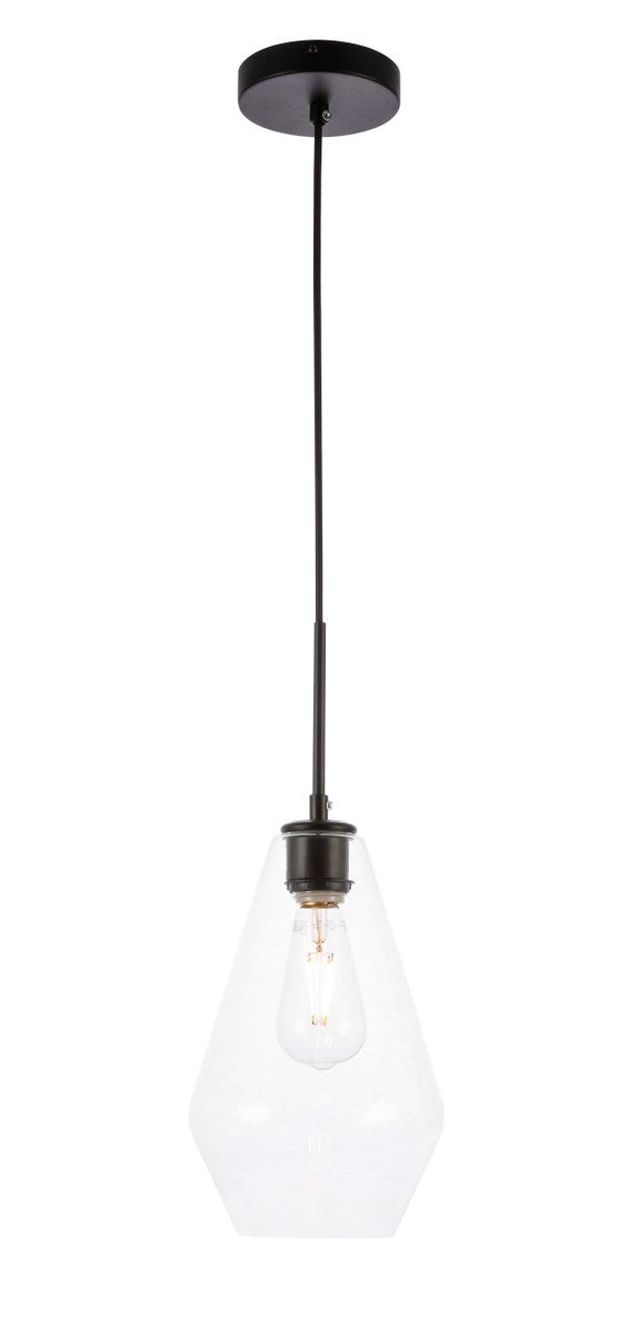 1 Light Black And Clear Glass Pendant