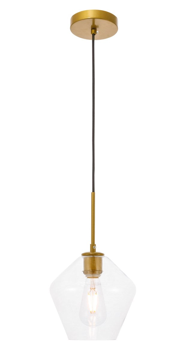 1 Light Brass And Clear Glass Pendant by Living District
