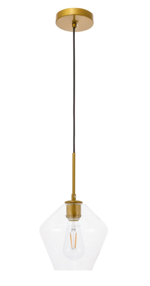 1 Light Brass And Clear Glass Pendant