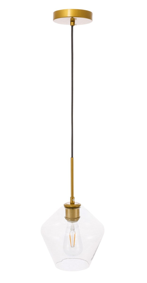 1 Light Brass And Clear Glass Pendant