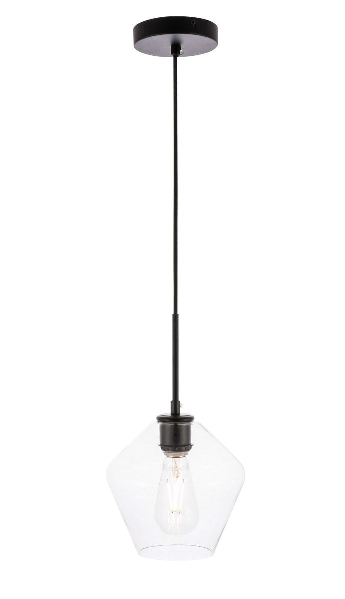 1 Light Black And Clear Glass Pendant by Living District