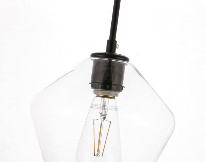 1 Light Black And Clear Glass Pendant