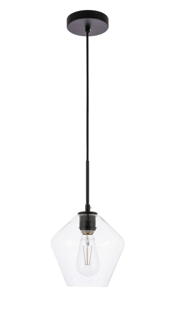 1 Light Black And Clear Glass Pendant