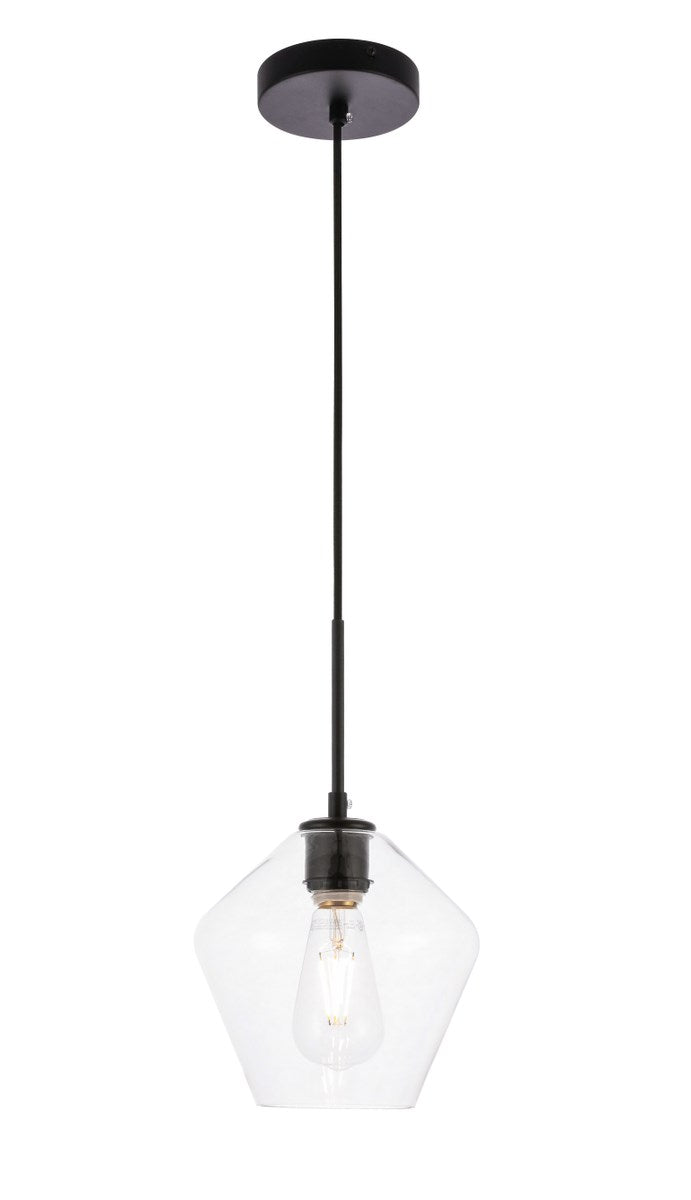 1 Light Black And Clear Glass Pendant