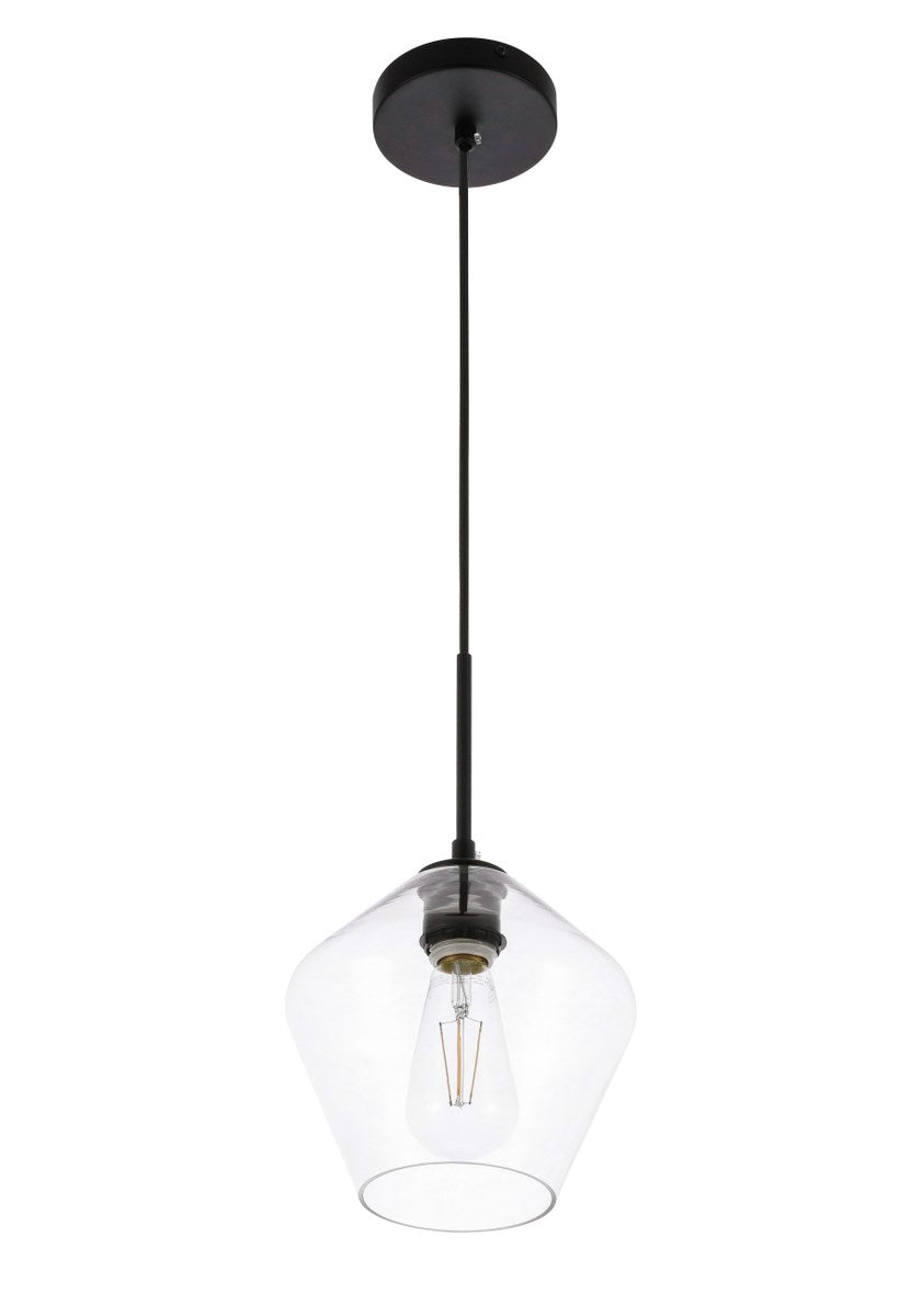 1 Light Black And Clear Glass Pendant