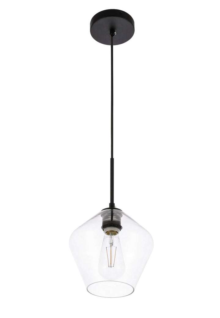 1 Light Black And Clear Glass Pendant