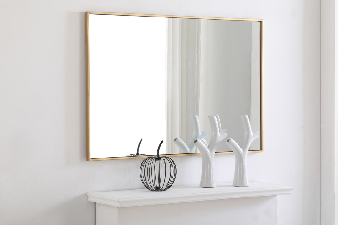 Metal Frame Rectangle Mirror 28 Inch Brass