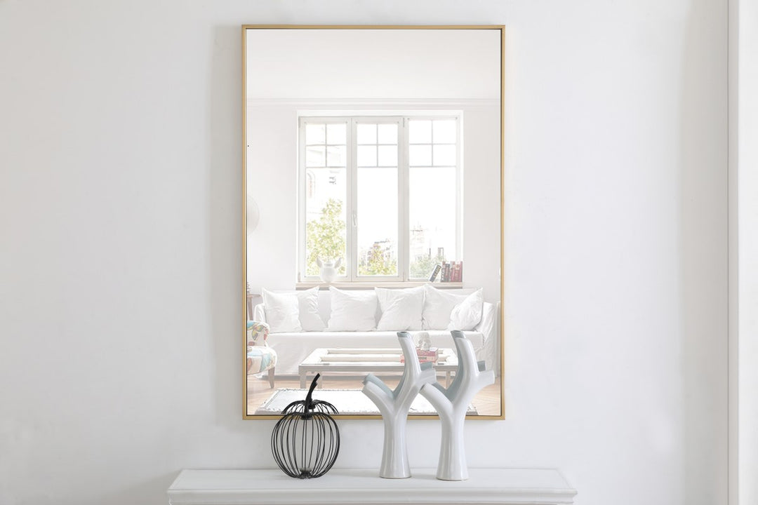 Metal Frame Rectangle Mirror 28 Inch Brass
