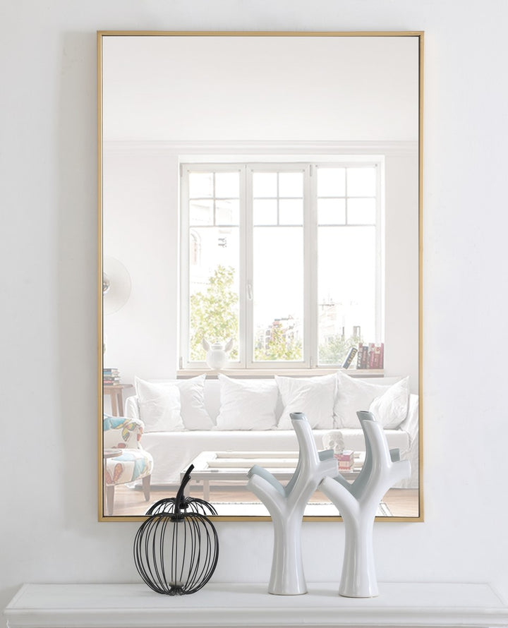 Metal Frame Rectangle Mirror 28 Inch Brass