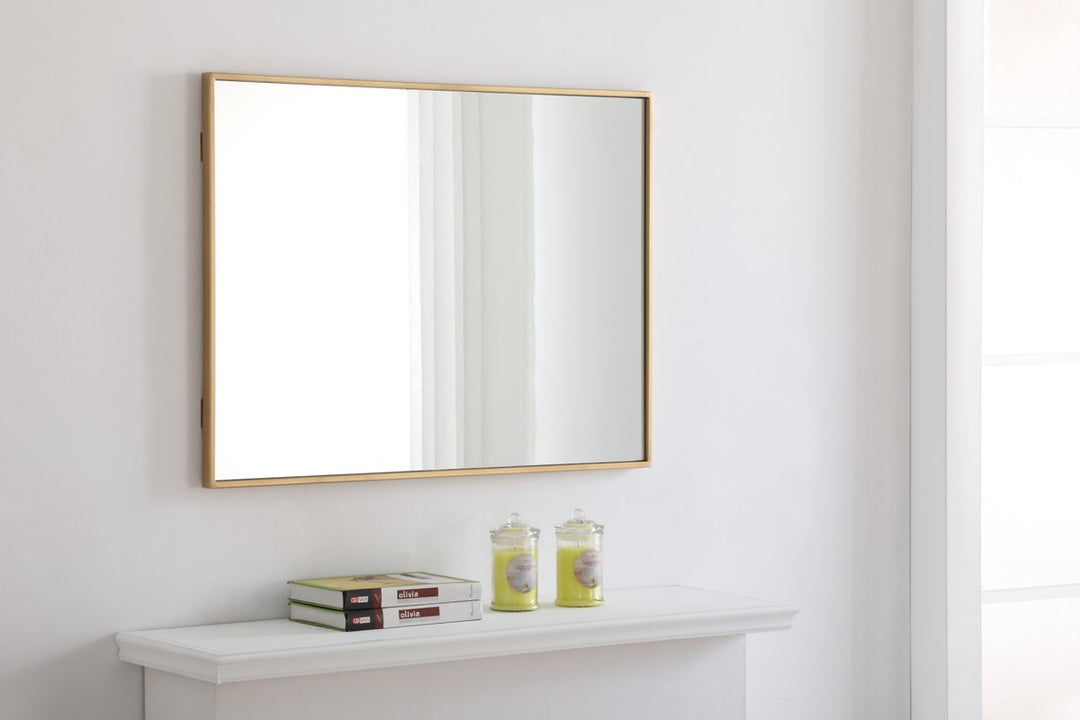 Metal Frame Rectangle Mirror 24 Inch Brass Finish