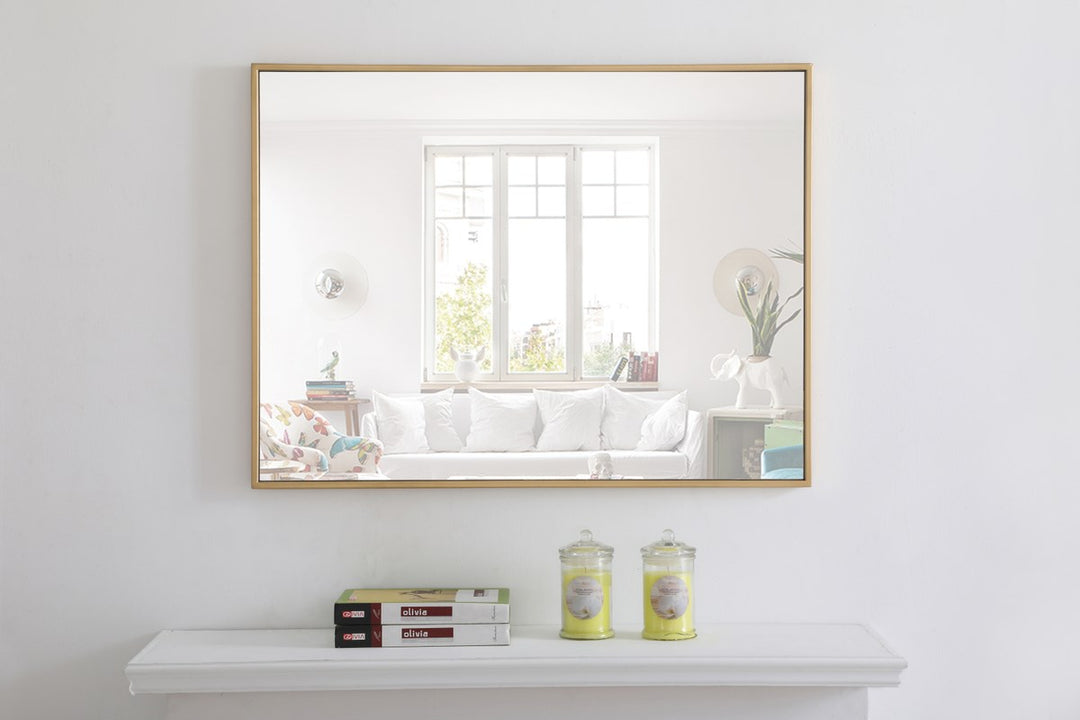 Metal Frame Rectangle Mirror 24 Inch Brass Finish