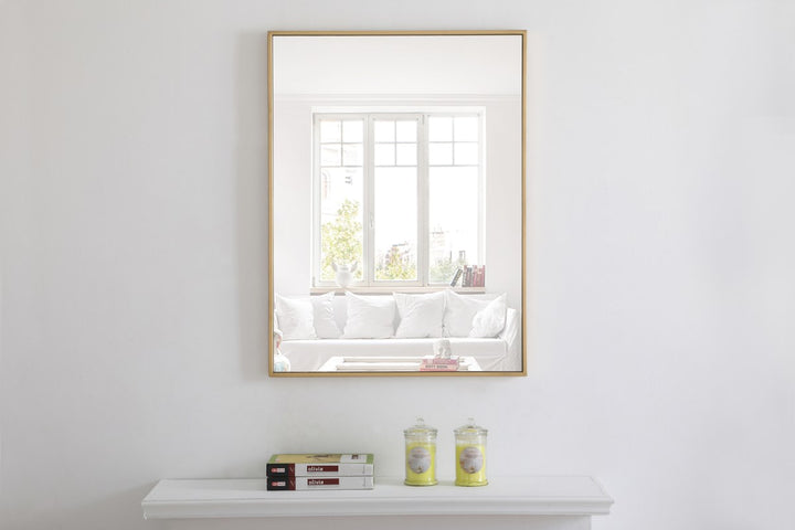 Metal Frame Rectangle Mirror 24 Inch Brass Finish