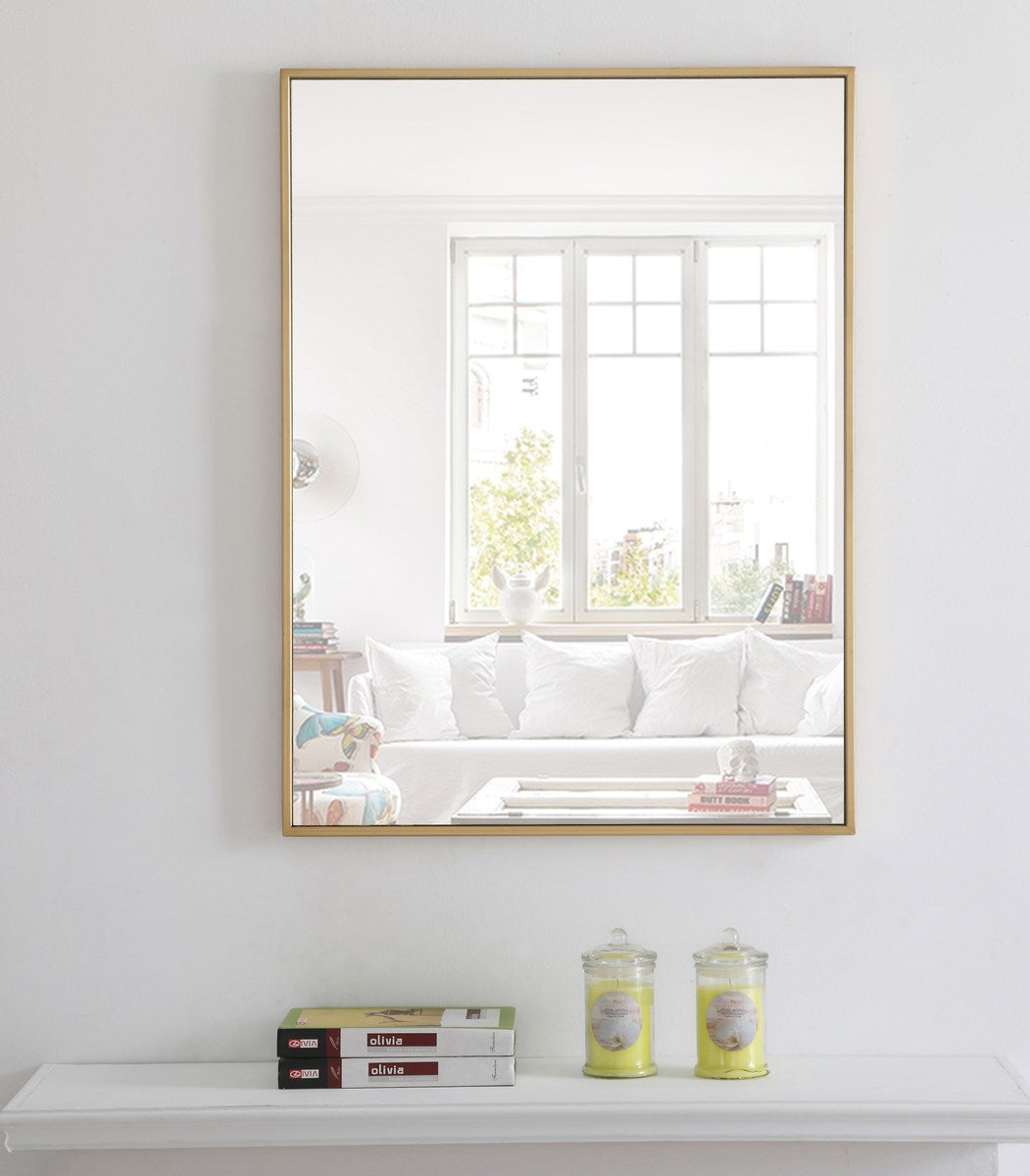 Metal Frame Rectangle Mirror 24 Inch Brass Finish