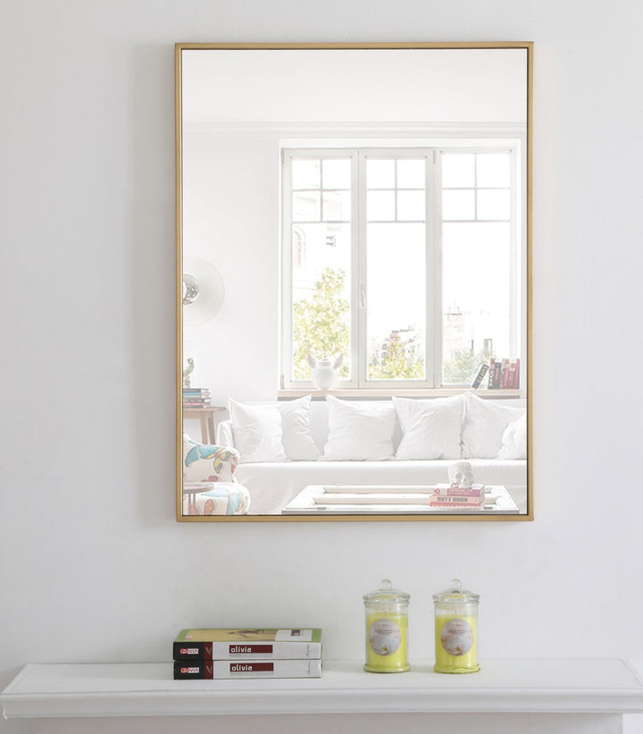 Metal Frame Rectangle Mirror 24 Inch Brass Finish