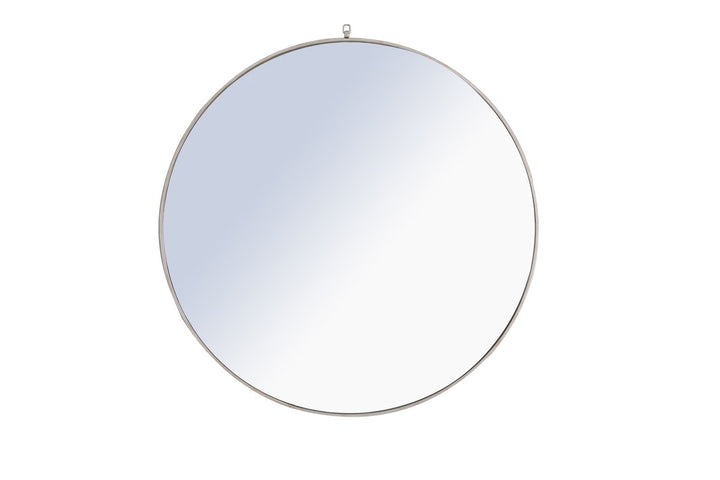 Metal Frame Round Mirror With Decorative Hook 48 Inch Silver Finish by Elegant Decor