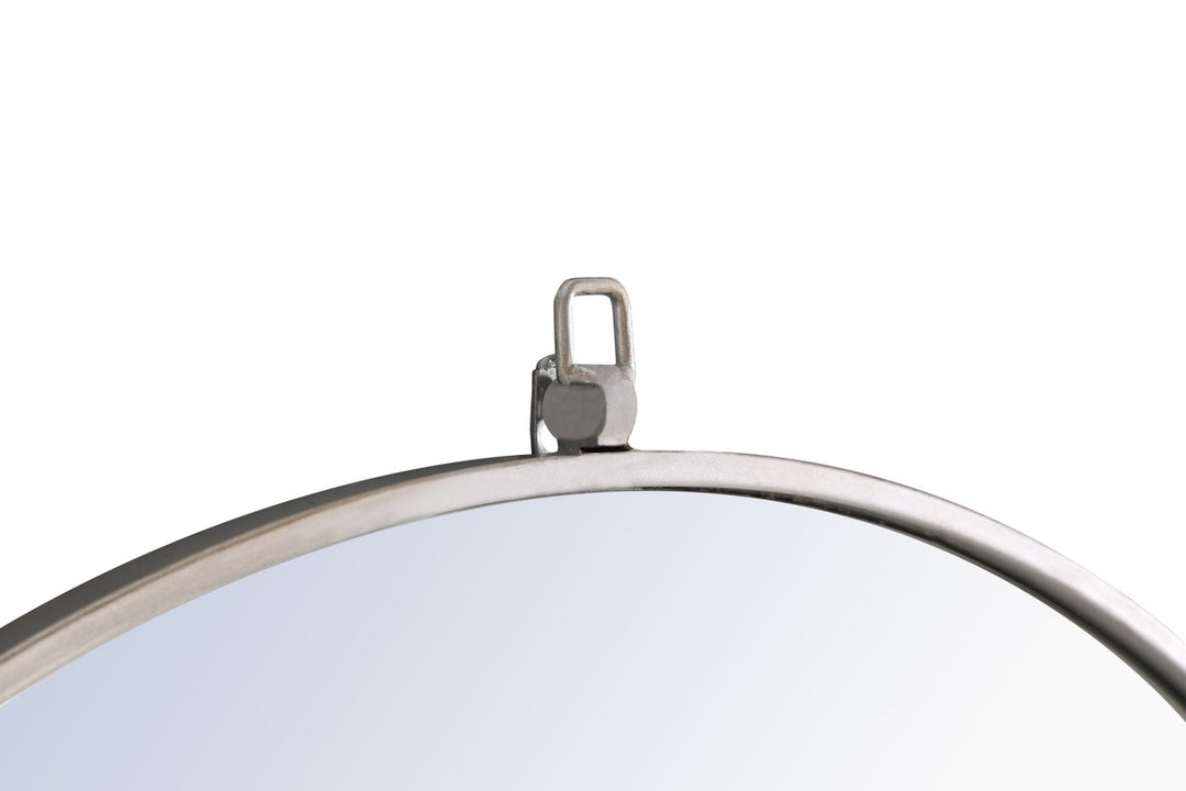 Metal Frame Round Mirror With Decorative Hook 48 Inch Silver Finish