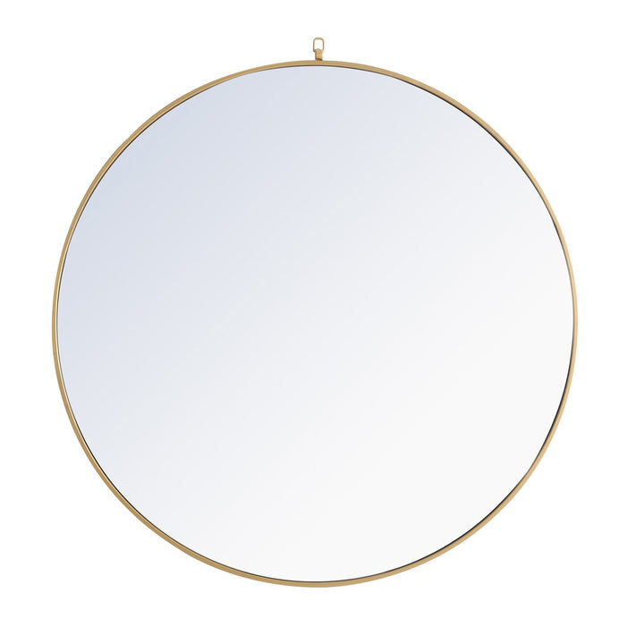 Metal Frame Round Mirror With Decorative Hook 48 Inch Brass Finish by Elegant Decor